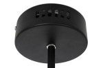 Czarna lampa wisząca LED o prostokątnej podstawie, widok od dołu. Widać otwory wentylacyjne i metalowy element mocujący. Lampa ma prosty, minimalistyczny design, idealna do nowoczesnych wnętrz.