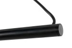 Czarna lampa wisząca Stick LED o prostokątnym kształcie, zawieszona na cienkim przewodzie. Wykonana z matowego materiału, z delikatnym przyciskiem na końcu. Ujęcie z boku, pokazujące detale konstrukcji.