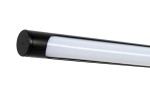 Czarna lampa wisząca Stick LED, 1-punktowa, z cylindrycznym korpusem i białym kloszem. Widok z boku, ukazujący gładką powierzchnię i połączenia. Idealna do nowoczesnych wnętrz.