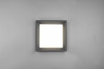 LED lampa sufitowa zewnętrzna Witham w kolorze antracytowym, o prostokątnym kształcie. Zainstalowana na ścianie, emituje białe światło. Minimalistyczny design, metalowa obudowa, idealna do oświetlenia przestrzeni zewnętrznych.