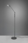 Franklin LED lampa podłogowa 1-punktowa w kolorze antracytowym, z prostą, smukłą podstawą okrągłą. Ramię lampy elastyczne, z głowicą świecącą na górze. Ujęcie frontalne, lampa stoi na szarej powierzchni, w tle jednolite, szare.