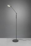 Lampa podłogowa Franklin LED w kolorze antracytowym z regulowanym ramieniem i okrągłą głowicą. Stoi na okrągłej podstawie, z widocznym kablem. Tło w odcieniach szarości, podkreślające minimalistyczny design.