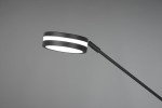 Franklin LED lampa podłogowa 2-punktowa w kolorze antracytowym. Lampa ma okrągłą głowicę z białym światłem, z dwoma poziomymi paskami. Ujęcie z boku, pokazujące smukły, prosty kształt oraz materiał metalowy. Tło szare, minimalistyczne.