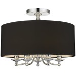 Lampa sufitowa Abu Dhabi 5-punktowa w kolorze chromu i czerni. Okrągły, czarny klosz z wewnętrzną białą powłoką, pięć metalowych ramion z lampkami. Ujęcie frontalne, montaż sufitowy. Idealna do nowoczesnych wnętrz.