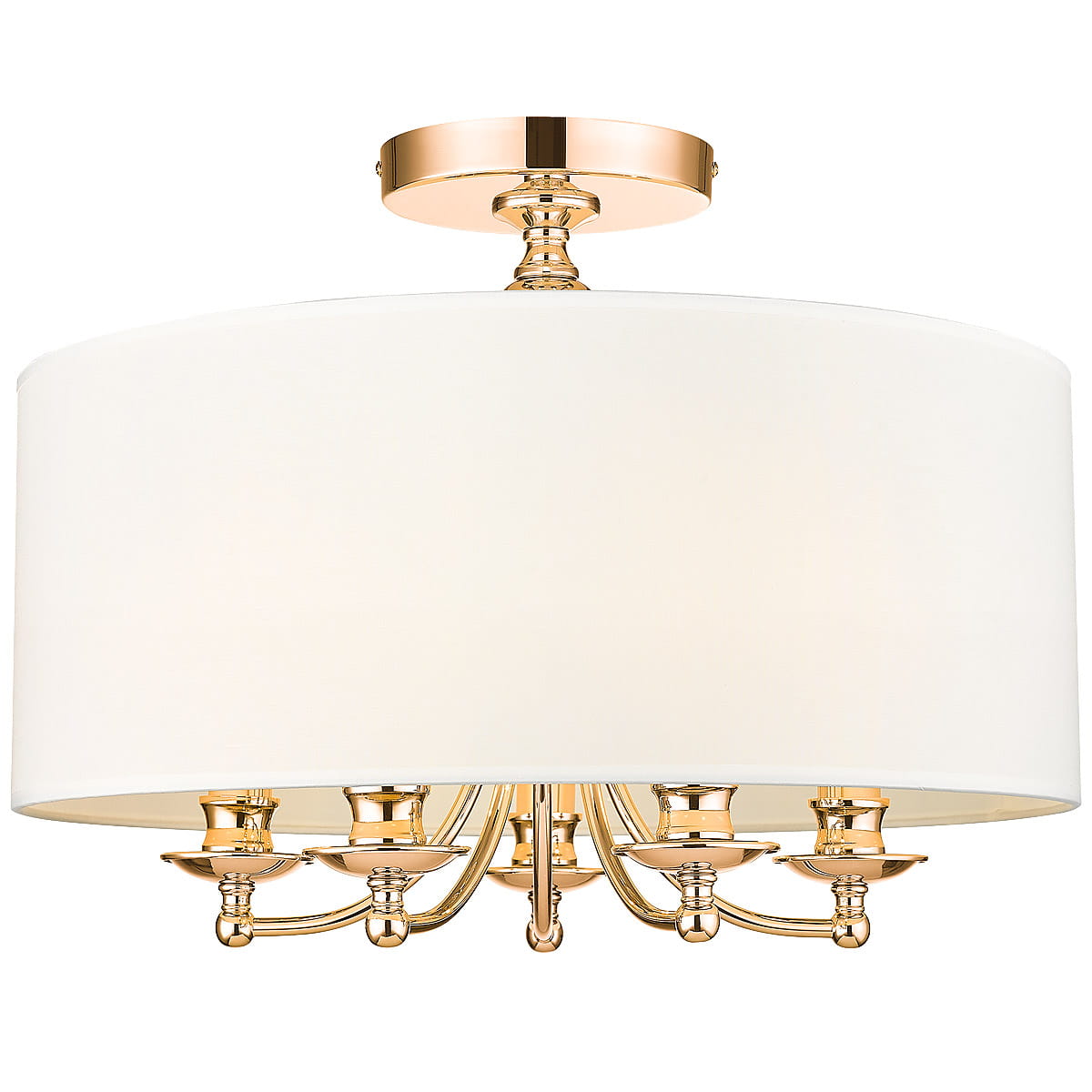 Lampa sufitowa Abu Dhabi 5-punktowa w kolorze złotym i białym. Okrągły biały klosz z metalowym złotym wykończeniem i pięcioma ramionami z lampkami. Zawieszenie sufitowe, elegancki design, idealna do nowoczesnych wnętrz.