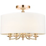 Lampa sufitowa Abu Dhabi 5-punktowa w kolorze złotym i białym. Okrągły biały klosz z metalowym złotym wykończeniem i pięcioma ramionami z lampkami. Zawieszenie sufitowe, elegancki design, idealna do nowoczesnych wnętrz.