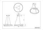 Lampa wisząca Parma LED w kolorze chromu, o średnicy 50 cm i wysokości 150 cm. Zawieszona na dwóch cienkich linkach, z okrągłym mocowaniem sufitowym. Prosty, nowoczesny design z podświetleniem LED. Wymiary i detale konstrukcyjne widoczne na rysunku.