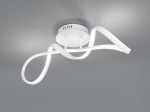 Biała lampa sufitowa Perugia LED, z unikalnym, falistym kształtem, zamontowana na okrągłej podstawie. Widoczne są dwa mocowania oraz delikatne, matowe wykończenie. Lampa prezentuje się w frontalnym ujęciu na szarym tle.