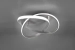 Lampa sufitowa Course LED 4000K w kolorze niklu, z dwoma okrągłymi, białymi pierścieniami. Ujęcie frontalne, montowana na suficie. Elementy metalowe o matowej fakturze, minimalistyczny design. Tło szare, podkreślające elegancję lampy.
