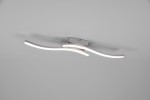 Lampa sufitowa Route LED 4000K w kolorze niklu z dwiema falującymi, podświetlanymi listwami LED. Ujęcie z góry, zamontowana na prostej podstawie. Elegancki design, idealna do nowoczesnych wnętrz.