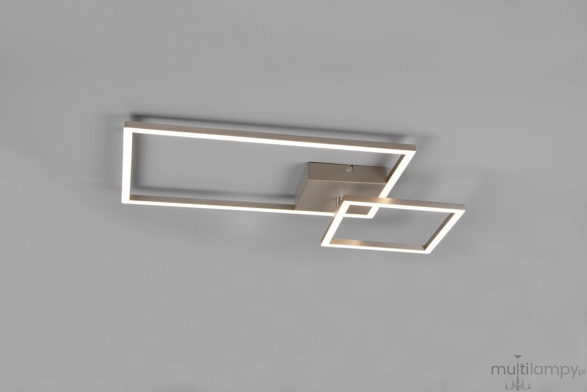 Lampa sufitowa Padella LED 4000K w kolorze niklowym, złożona z dwóch prostokątnych ram, zamontowana na suficie. Prosty, nowoczesny design z delikatnym podświetleniem. Ujęcie z góry, na jednolitym tle.