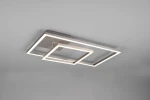 Lampa sufitowa Padella LED 4000K w kolorze niklowym, z dwoma prostokątnymi ramkami, zamontowana na płaskiej podstawie. Ujęcie z dołu, ukazuje minimalistyczny design i podświetlenie krawędzi. Tło jasnoszare, co podkreśla formę lampy.