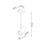 Lampa sufitowa Norano, czarna, 1-punktowa, o wymiarach 33 cm wysokości, 10 cm średnicy klosza i 6 cm średnicy podstawy. Montaż na suficie, z prostym, minimalistycznym designem. Wymiary podstawy: 8 cm x 5,5 cm.