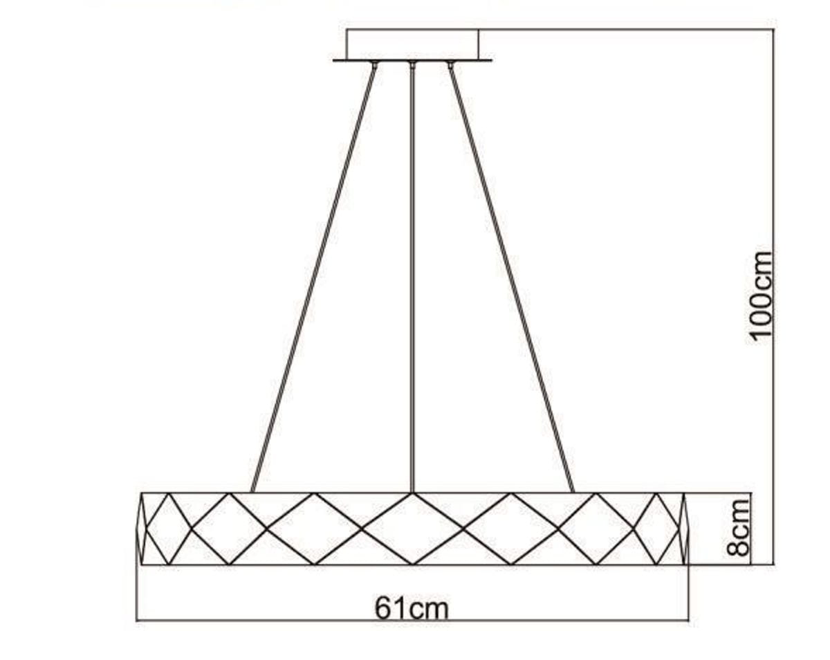 Lampa wisząca Reus LP-8069/1P LED w kolorze złotym, o średnicy 61 cm i wysokości 100 cm. Posiada dekoracyjny, diamentowy wzór oraz cienkie zawieszenie. Idealna do nowoczesnych wnętrz, montowana sufitowo.