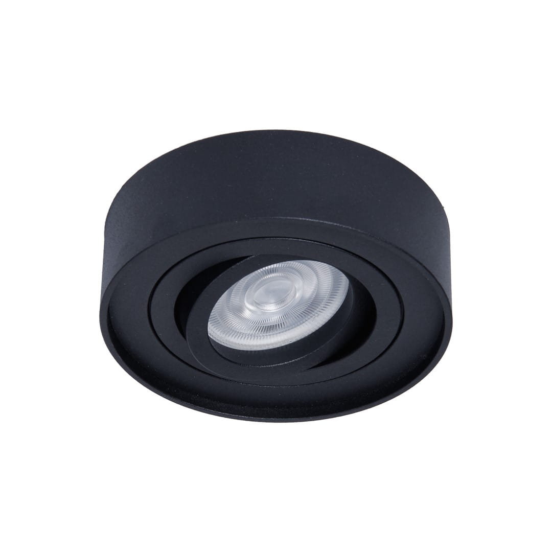 Oprawa do zabudowy Nusa Round 1-punktowa w kolorze czarnym, z okrągłym kształtem. Widoczna szklana soczewka w centrum, umieszczona w głębokim, matowym korpusie. Produkt montowany w sufitach, idealny do nowoczesnych wnętrz.