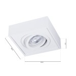 Oprawa do zabudowy Nusa Square w kolorze białym, kwadratowa, z jednopunktowym źródłem światła. Wymiary: 9,6 cm x 9,6 cm, wysokość 5 cm. Ujęcie z góry, ukazujące detal reflektora wewnętrznego.