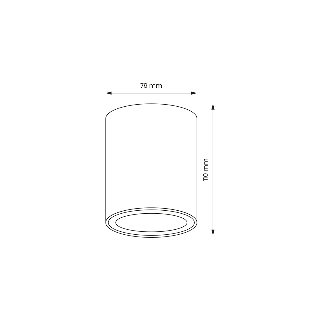 Bima Round lampa sufitowa 1-punktowa w kolorze białym, cylindryczny kształt o średnicy 79 mm i wysokości 110 mm. Zbliżenie na górną część lampy, z widoczną wąską oprawą i prostym wzornictwem, idealna do nowoczesnych wnętrz.