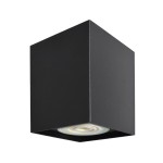 Czarna, kwadratowa lampa sufitowa Bima Square 1-punktowa, w kształcie prostopadłościanu, z widoczną oprawą świetlną na spodzie. Lampa montowana na suficie, z matową powierzchnią, w nowoczesnym stylu.