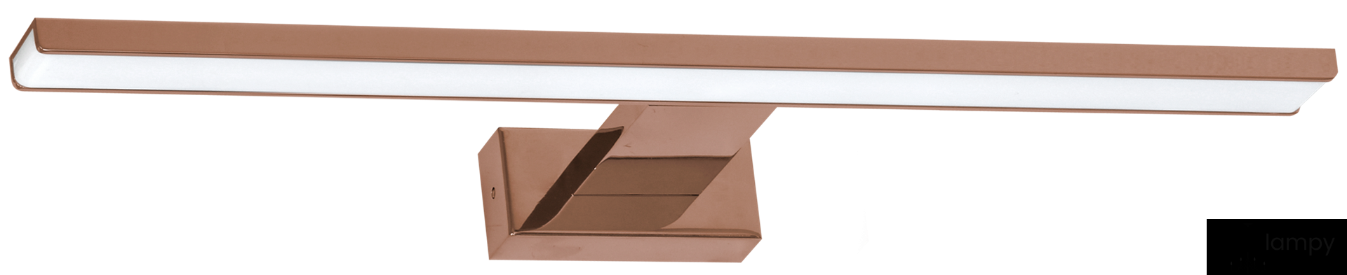 Kinkiet Shine LED IP44 w kolorze różowego złota, o długości 60 cm i mocy 13,8 W. Lampa ma prostokątny kształt, z matowym kloszem i nowoczesnym, płaskim designem. Zamontowana na ścianie, idealna do oświetlenia wnętrz.