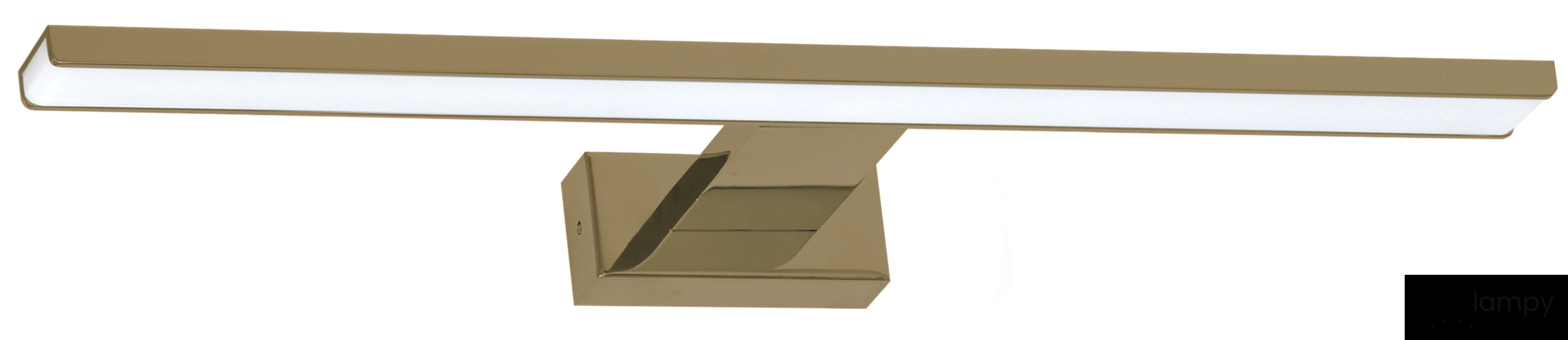 Kinkiet Shine LED IP44 w kolorze mosiądzu, 1-punktowy, o wymiarach 60 cm i mocy 13,8 W. Posiada prostokątną, matową obudowę z białym kloszem, zamontowany w poziomie, idealny do oświetlenia wnętrz.