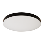 Maya LED D33 plafon w kolorze czarnym, IP44, moc 15W, barwa światła 4000K. Okrągły, płaski design z białą, matową powierzchnią na froncie. Produkt montowany na suficie, widoczny kąt ujęcia z boku.