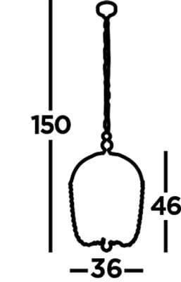 Lampa wisząca 5-punktowa w kolorze czarnym, o wymiarach 150 cm (wysokość), 36 cm (szerokość), 46 cm (średnica klosza). Produkt zawieszony na łańcuchu, z możliwością regulacji wysokości.