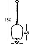 Lampa wisząca 5-punktowa w kolorze czarnym, o wymiarach 150 cm (wysokość), 36 cm (szerokość), 46 cm (średnica klosza). Produkt zawieszony na łańcuchu, z możliwością regulacji wysokości.