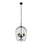 Lampa wisząca 5-punktowa w kolorze czarnym, z metalowym stelażem w kształcie klatki, ozdobiona przezroczystymi kryształkami. Ujęcie frontalne, zawieszona na łańcuchu, idealna do nowoczesnych wnętrz.