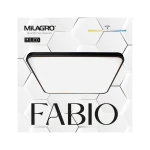 Czarny plafon LED Fabio 35W w kształcie prostokąta z białą oprawą. Widok frontalny na produkt umieszczony na opakowaniu z białym tłem i logo Milagro. Temperatura barwowa 4000K.