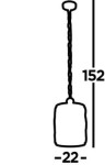 Lampa wisząca Bijou 1-punktowa w kolorze chromowanym, z metalowym kloszem o wymiarach 22 cm szerokości i 152 cm długości zawieszenia. Zawieszona na łańcuszku, z okrągłym mocowaniem sufitowym.