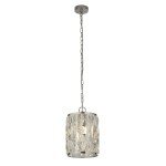 Lampa wisząca Bijou 1-punktowa w kolorze chromu z przezroczystym kloszem w kształcie walca, z ozdobnymi kryształkami. Zawieszona na łańcuszku, montowana sufitowo, idealna do nowoczesnych wnętrz.
