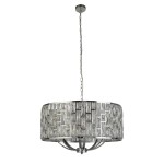 Lampa wisząca Bijou 8-punktowa w chromowanej oprawie. Okrągły klosz z przezroczystymi, szklanymi elementami, zawieszona na łańcuszku. Stylowy design, doskonała do nowoczesnych wnętrz.