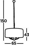 Lampa wisząca Bijou 8-punktowa w kolorze chrom, o prostokątnej podstawie z wymiarami 65 cm szerokości i 43 cm wysokości. Zawieszona na cienkim przewodzie, długość całkowita 150 cm. Idealna do nowoczesnych wnętrz.