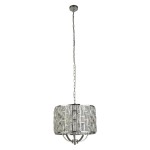 Lampa wisząca Bijou 5-punktowa w kolorze chromu. Okrągły klosz z przezroczystymi elementami, zawieszona na łańcuszku. Wymiary klosza oraz detalowe wykończenie tworzą elegancki wygląd idealny do nowoczesnych wnętrz.