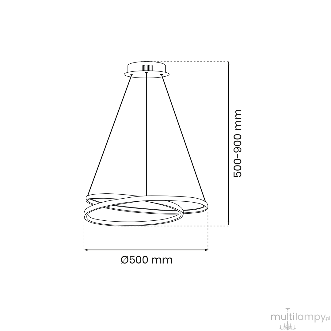 Złota lampa wisząca Lucero LED o średnicy 500 mm, regulowanej wysokości 500-900 mm. Posiada nowoczesny, minimalistyczny kształt z okrągłymi elementami, które tworzą efektowne oświetlenie. Idealna do nowoczesnych wnętrz.