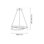 Złota lampa wisząca Lucero LED o średnicy 500 mm, regulowanej wysokości 500-900 mm. Posiada nowoczesny, minimalistyczny kształt z okrągłymi elementami, które tworzą efektowne oświetlenie. Idealna do nowoczesnych wnętrz.