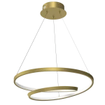 Złota lampa wisząca Lucero LED z jedną oprawą, składająca się z dwóch okrągłych pierścieni, z przezroczystymi krawędziami, zawieszona na cienkich linkach. Montaż sufitowy, minimalistyczny design, idealna do nowoczesnych wnętrz.