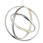 Lampa wisząca Rings LED 3-punktowa w chromie, składająca się z trzech okręgów o różnych średnicach, podświetlonych diodami LED. Zawieszona na cienkim przewodzie, idealna do nowoczesnych wnętrz.