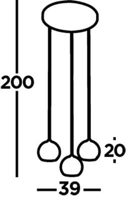 Czarna lampa wisząca Eindhoven 3-punktowa, o okrągłej podstawie i trzech kulistych kloszach. Wymiary: wysokość 200 cm, rozstaw kloszy 39 cm, z odległością 20 cm między nimi. Prosty, nowoczesny design.
