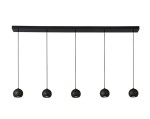 Lampa wisząca Eindhoven 5-punktowa w kolorze czarnym. Składa się z pięciu okrągłych kloszy zawieszonych na cienkich linkach, zamocowanych do prostokątnej podstawy. Klasyczny design idealny do nowoczesnych wnętrz.
