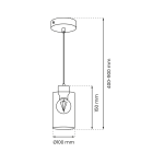 Lampa wisząca Madera 1-punktowa w kolorze białym, o średnicy 100 mm i wysokości 150 mm. Wisi na regulowanym przewodzie, z możliwością ustawienia wysokości od 400 do 900 mm. Prosty, cylindryczny kształt z miejscem na żarówkę.
