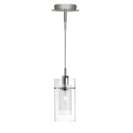 Lampa wisząca Duo I, 1-punktowa, w srebrnej satynie z przezroczystym kloszem. Produkt zawieszony na cienkim przewodzie, z cylindrycznym kloszem, wewnątrz widoczna żarówka. Prosty, nowoczesny design, idealny do różnych wnętrz.