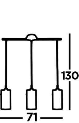 Lampa wisząca Duo I 3-punktowa w kolorze chromu z przeźroczystymi kloszami. Wymiary: wysokość 130 cm, szerokość 71 cm. Produkt zawieszony na prostym stelażu, idealny do nowoczesnych wnętrz.