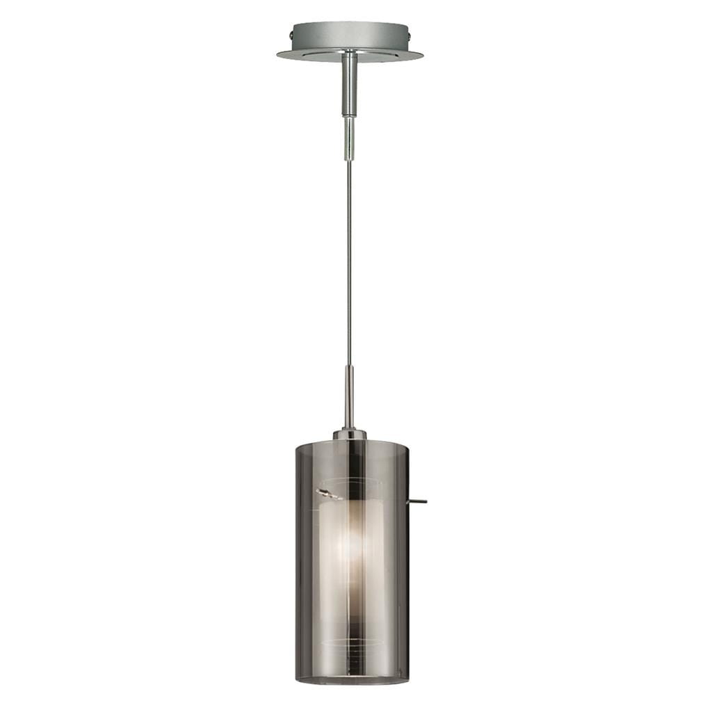 Lampa wisząca Duo 2 l, 1-punktowa, w kolorze srebrnej satyny z przydymionym kloszem. Okrągły, cylindryczny kształt z metalowymi akcentami, zawieszona na cienkim kablu. Prosta konstrukcja, minimalistyczny design, idealna do nowoczesnych wnętrz.