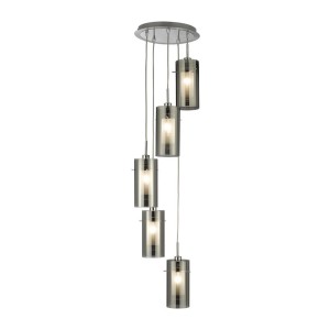 Duo 2 lampa wisząca 5-punktowa srebrna satyna/przydymiona 2305-5SM