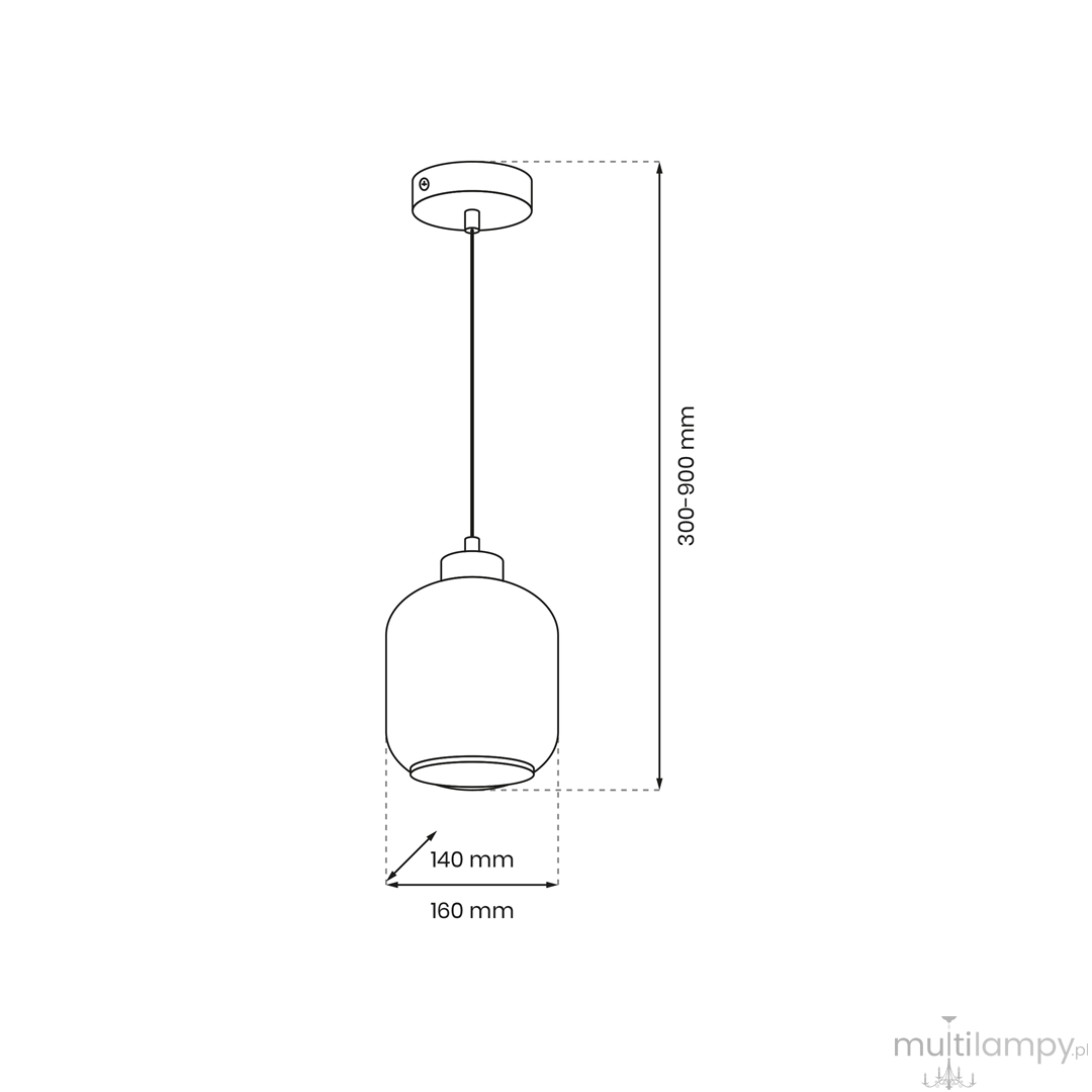 Lampa wisząca Sombra 1-punktowa w kolorze czarnym z bursztynowym kloszem. Kształt okrągły, wymiary: średnica 160 mm, wysokość regulowana od 300 do 900 mm. Zawieszona na cienkim przewodzie, minimalistyczny design.
