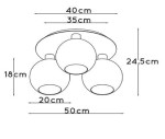 Lampa sufitowa 3-punktowa Marius w kolorze złotym, z trzema okrągłymi kloszami o średnicy 20 cm. Wymiary: 40 cm szerokości, 24,5 cm wysokości. Ujęcie z góry, prezentujące kształt i rozmieszczenie kloszy na podstawie.