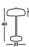 Czarna lampa stołowa Frisbee LED o wymiarach 40 cm wysokości i 23 cm średnicy podstawy. Posiada okrągły klosz i prostą nogę. Minimalistyczny design idealny do nowoczesnych wnętrz.