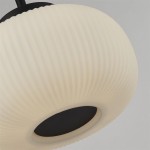 Lampa wisząca Lumina 1-punktowa w kolorze czarnym z okrągłym, teksturowanym kloszem w odcieniu białym. Widok zbliżony na klosz, ukazujący jego falistą strukturę oraz otwór na żarówkę.