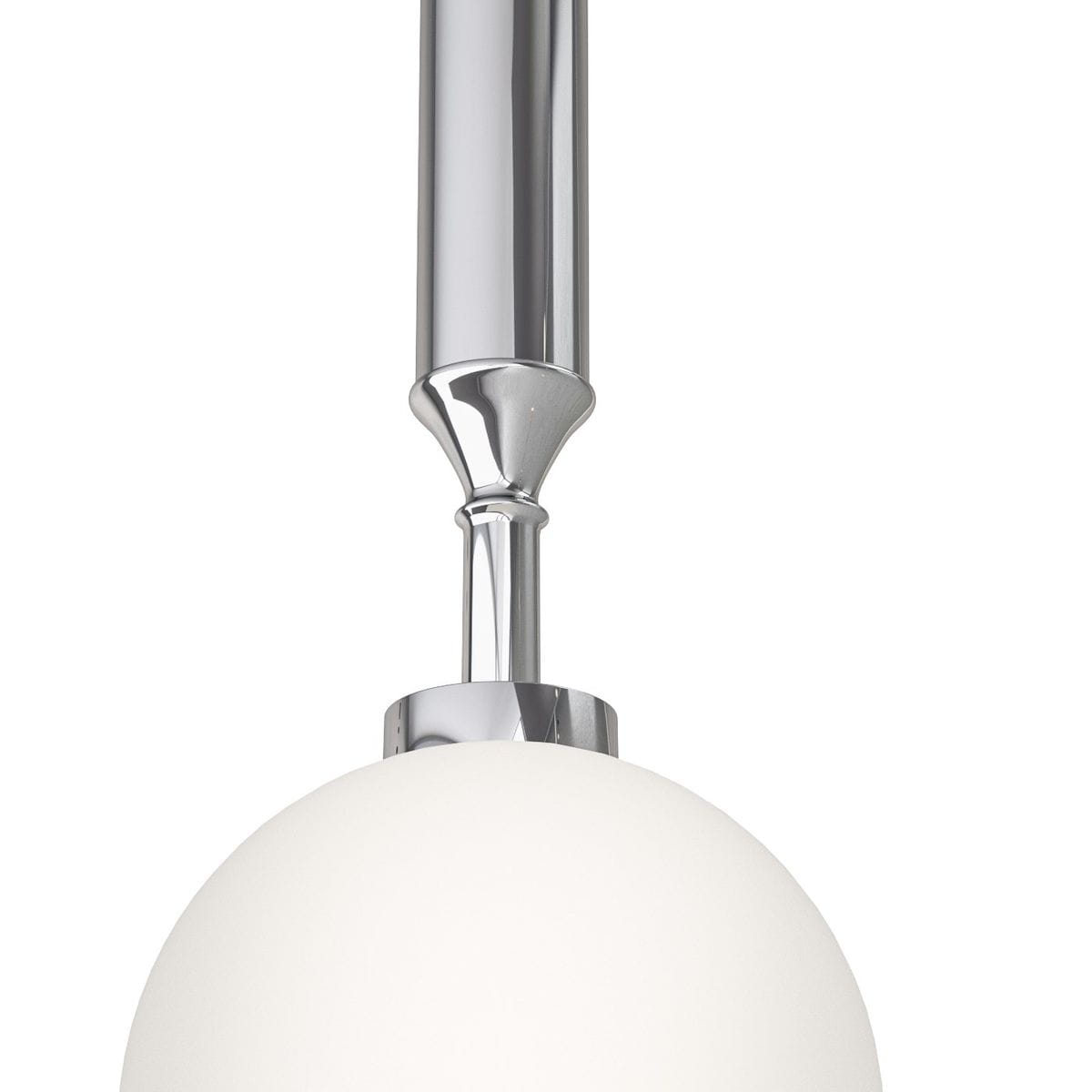 Lampa wisząca Ero I Cromo A z chromowanym uchwytem i białym, okrągłym kloszem z matowego szkła. Produkt zawieszony na długim, błyszczącym przewodzie. Idealna do nowoczesnych aranżacji wnętrz.